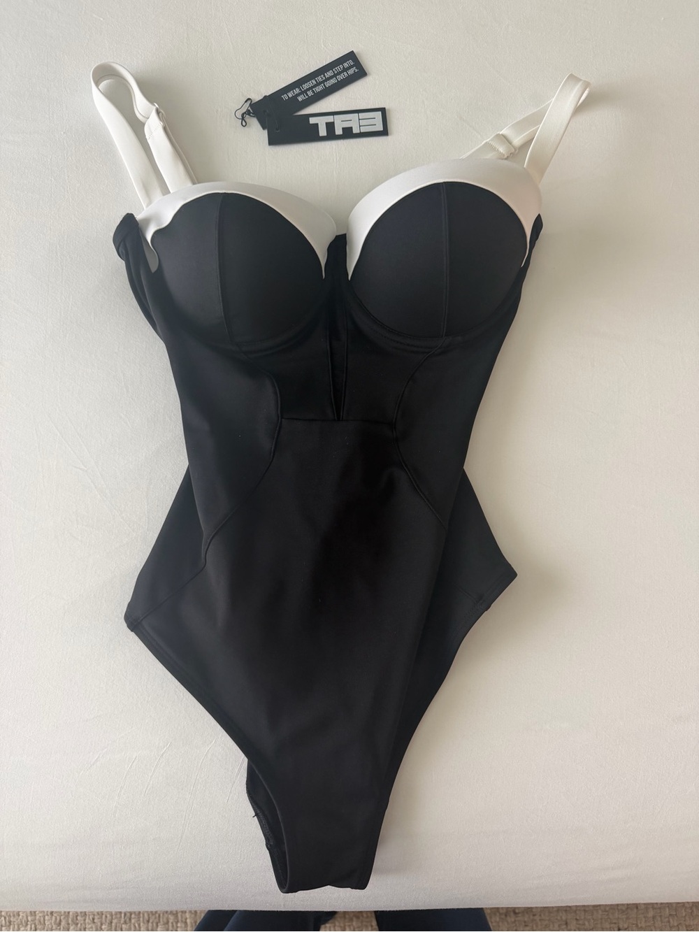 One-Piece Swimsuit - Black and White Bustier Style